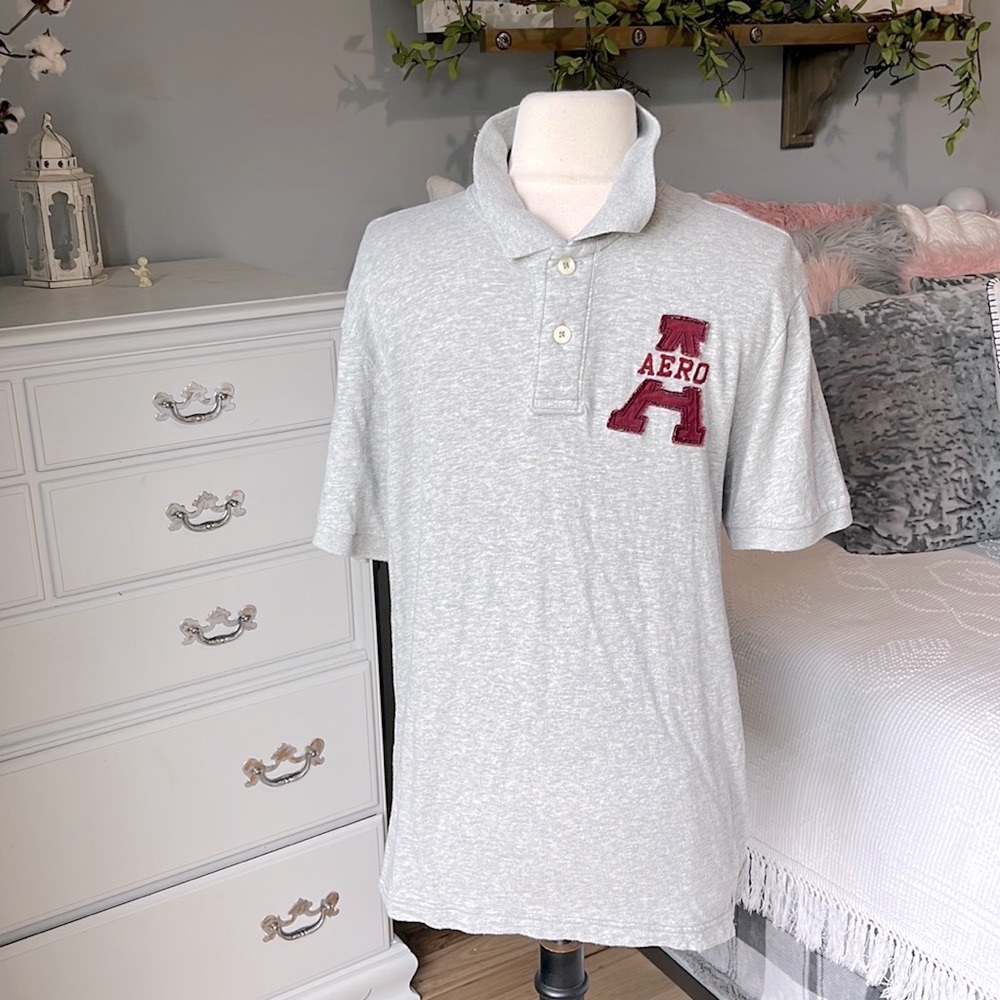 Aeropostale Polo Gray Cotton Collar Mens Medium